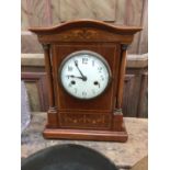 Edwardian inlaid mahogany cased mantel clock