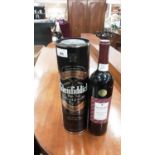 One litre bottle of Glenfiddich Scotch Whiskey together with a bottle of red wine