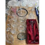 Waterford glass candlestick, various other glass candlesticks and named glassware including Maud For