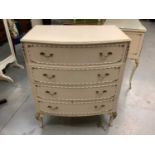 French style cream and gilt bedroom suite comprising chest of four drawers, 75cm wide, 49cm deep, 88