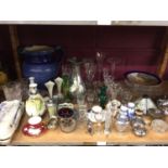Selection of liquor glasses, cut glass tumblers, plated ware and china