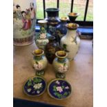 Quantity of Chinese and Japanese cloisonné vases and dishes, together with a Chinese enamel vase (10