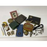 1920s tortoiseshell box, plated knife rests, antique whistle and sundry items