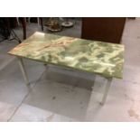 Metal framed coffee table with onyx top, 90cm wide, 45cm deep, 38cm high
