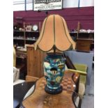 Ceramic table lamp and shade, painted with hot air balloons