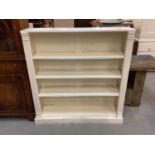 Old white painted open bookcase with adjustable shelves, 116cm wide, 29cm deep, 122cm high