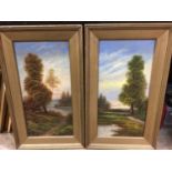 Pair signed T. Wood oils on board- landscape scenes, both in gilt frames