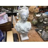 Painted plaster bust of Marie Antoinette, painted marks to base 'Paris 1914 HB'