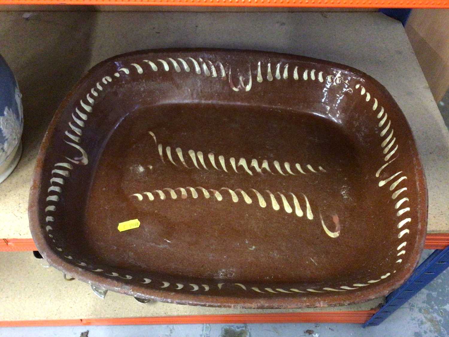 Victorian slip ware baking dish with a Victorian relief moulded jug - Image 2 of 2