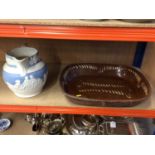 Victorian slip ware baking dish with a Victorian relief moulded jug