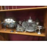 Collection of silver plate and silver pedestal dish