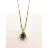 9ct gold sapphire and diamond pendant on 9ct gold chain