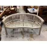 Good quality garden bench with curved back, 158cm wide, 62cm deep approximately, 84cm high
