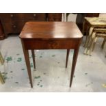 Nineteenth century mahogany side table with hinged rising lid on square taper legs, 54.5cm wide, 38c