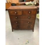 Nineteenth century mahogany chest of two short and three long graduated drawers, 97cm wide, 45cm wid