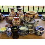 Quantity of antique and later Japanese ceramics, including a large Satsuma bowl, Imari vases, etc, t