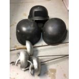 Three PASGT helmets, three fencing foils including two by Leon Paul Pro-Range