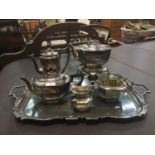 Silver plated tea and coffee set on plated tray and lot plated ware