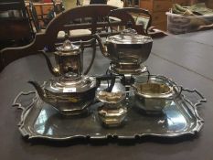 Silver plated tea and coffee set on plated tray and lot plated ware