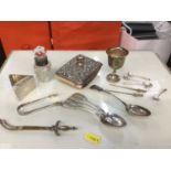 Silver mounted blotter, silver fiddle pattern teaspoons, silver napkin ring and other items (1 box)
