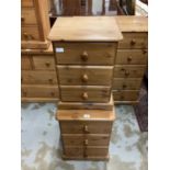 Pine three drawer bedside chest, 43cm wide, 44cm deep, 62cm high, together with another smaller ches