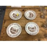 Eleven transfer printed side plates decorated with Hintlesham Hall, Suffolk, with titles to the back