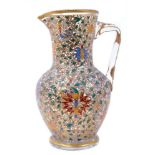 Fine enamelled glass jug, mid to late 19th century, decorated with Persian-style scrolling foliate p