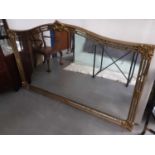 Victorian style overmantel mirror in gilt frame, 185cm wide, 114cm high