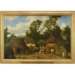 Charles Vickers (1821 - 1895), oil on canvas a scene in Cockington Village, Devon, with rustic fi