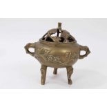 Chinese bronze censer with prunus decoration, reign mark to base