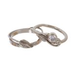 Diamond single stone ring with matching white gold wedding ring
