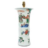 Large 19th century Chinese Wucai porcelain 'Gu' vase, painted with three bands of figures, flowers a