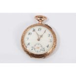 Early 20th century Swiss 14ct rose gold fob watch with white enamel dial in rose gold case