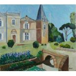 *John Hanbury Pawle (1915-2010) oil on board- French chateau, signed, with an Indian door scene vers