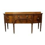 Good George III mahogany bowfront sideboard, with rear shelf and central frieze drawer and flanking