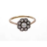 Antique pearl and diamond flower cluster ring
