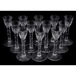 A set of twelve George III wine glasses, each with diamond cut stem, circa 1760, probably Irish