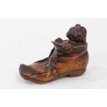 Late 19th century novelty carved wooden inkwell in the form of Puss in Boots