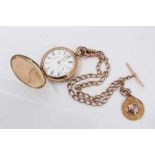 Edwardian 9ct rose gold watch chain with gold and enamel Bury Athletic Club medal, together with a W