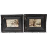 Pair of late 19th / early 20th century Japanese silkwork pictures in period oak frames