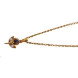 Cartier 18ct gold cabochon blue sapphire and diamond flower pendant, signed and numbered 152234