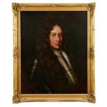 Manner of Peter Lely, oil on canvas, half length portrait of a Gentleman wearing armour