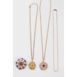 Three gold and gem-set brooches/pendants
