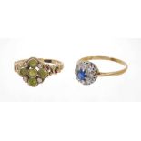 Sapphire and diamond cluster ring and a peridot and diamond ring
