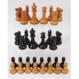 Good antique set of Staunton carved wooden chess pieces