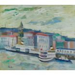 *John Hanbury Pawle (1915-2010) oil on board- The Galata Tower, signed and dated 92, 66cm x 76cm