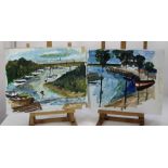 *John Hanbury Pawle (1915-2010) four watercolour and gouache works- Harbour scenes, unframed
