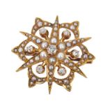 Victorian diamond and seed pearl snowflake brooch