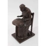 Bronze filled study of a lace maker and sundry Royal Worcester china