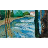 *John Hanbury Pawle (1915-2010) oil on board- River Aa, Picardie, signed, 36cm x 61.5cm Exhibited